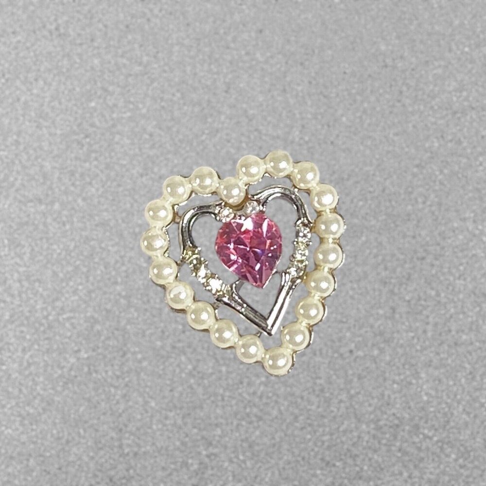 Vtg Avon Dear Heart Pendant Pink Stone Simulated Pearl Silver Tone Romantic Love